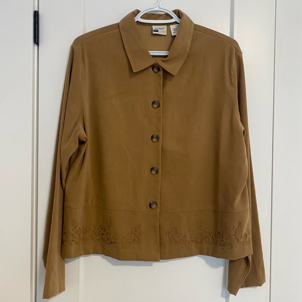 Koret Petite Toffee Camel Blazer Fall Beaded‎ Embroidery Light Jacket Size Large
